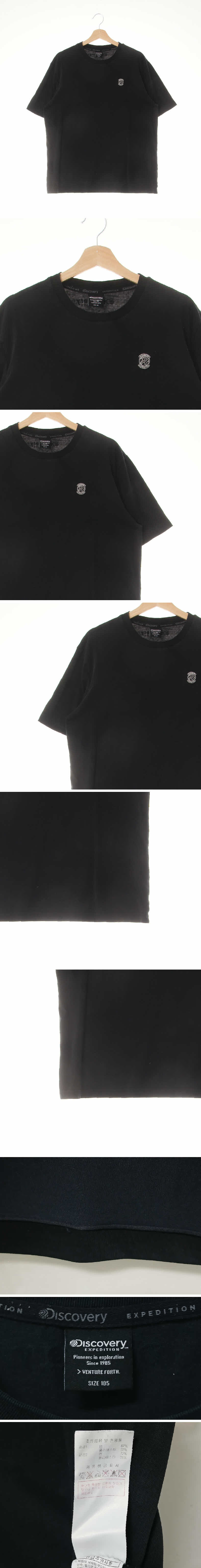 디스커버리 블랙 프린팅 면혼방 로고패치라운드넥반팔티