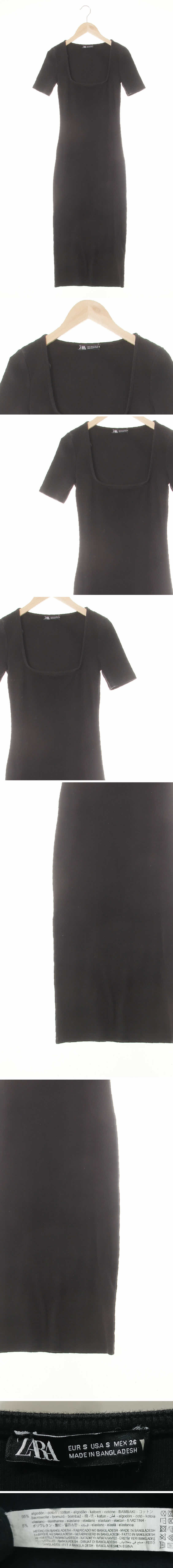 자라 스퀘어넥잔골지반팔원피스 자라 블랙 면혼방 스퀘어넥잔골지반팔원피스