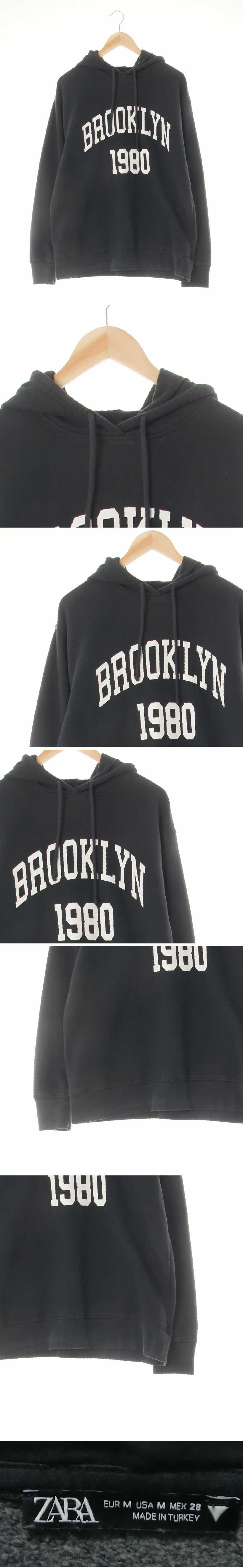 자라 브루클린1980후드티 자라 다크차콜 면혼방 브루클린1980후드티