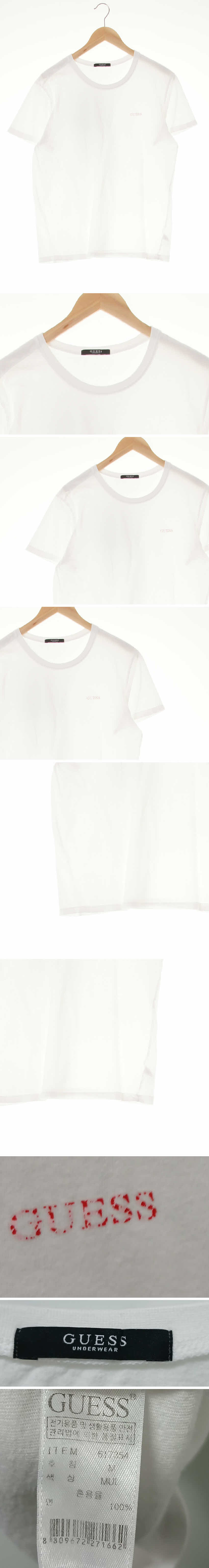 게스 미니로고반팔티 게스 화이트 면 미니로고반팔티