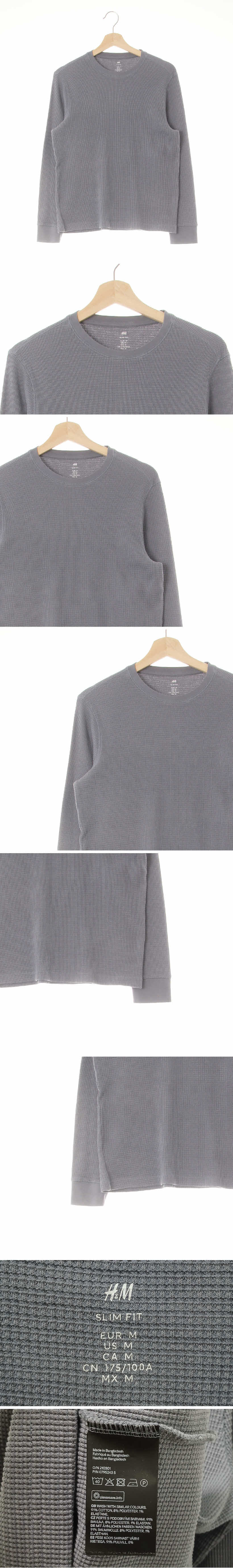 h&m 워싱와플티셔츠 h&m 그레이 면혼방 워싱와플티셔츠