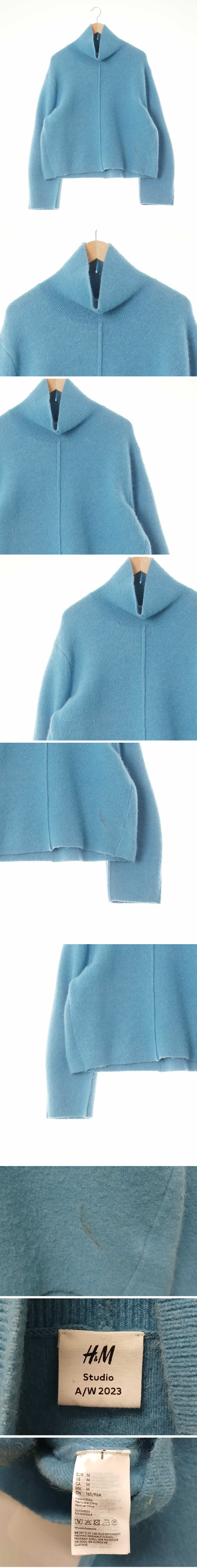 h&m 컷오프터틀루즈스웨터 h&m 알래스칸블루 울혼방 컷오프터틀루즈스웨터