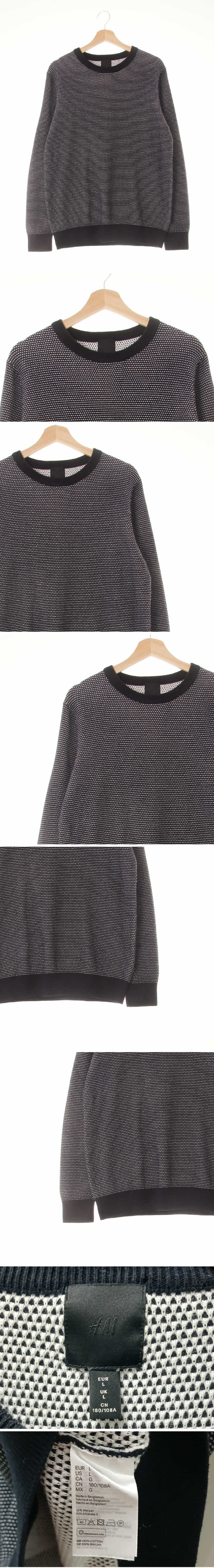 h&m 트윌라운드넥니트 h&m 다크네이비 점선패턴 면 트윌라운드넥니트