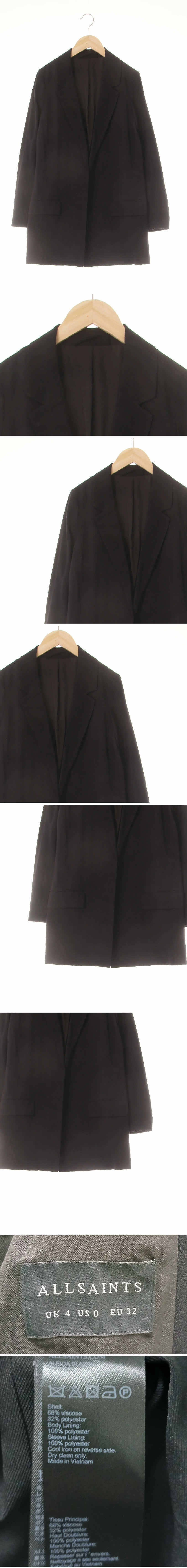 올세인츠 블랙 비스코스혼방 오픈형미니멀롱블레이저