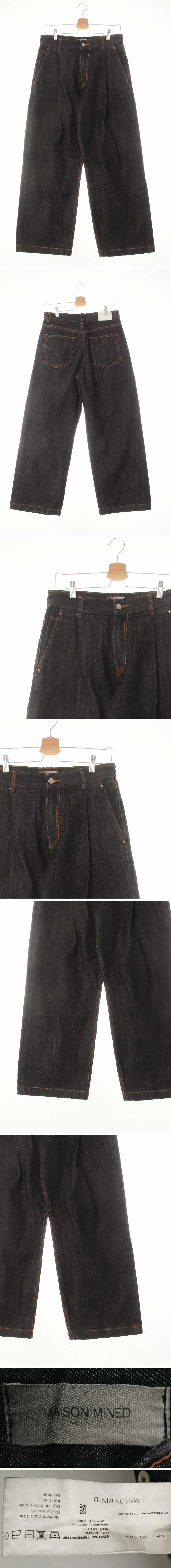 maison mined 배색스티치핀턱와이드진 maison mined 흑청 데님 배색스티치핀턱와이드진