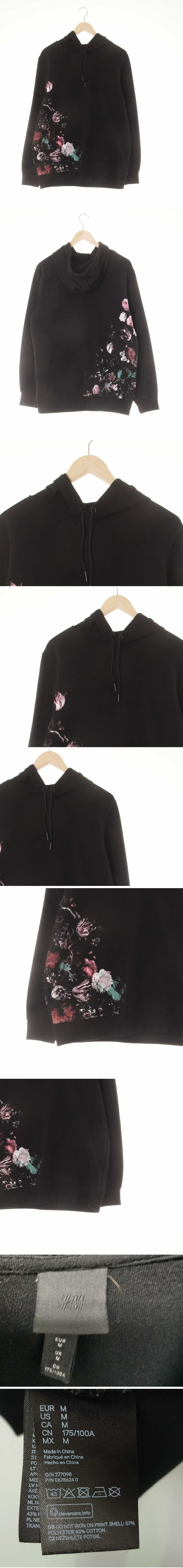 h&m 플라워후드티 h&m 블랙 프린팅 면혼방 플라워후드티