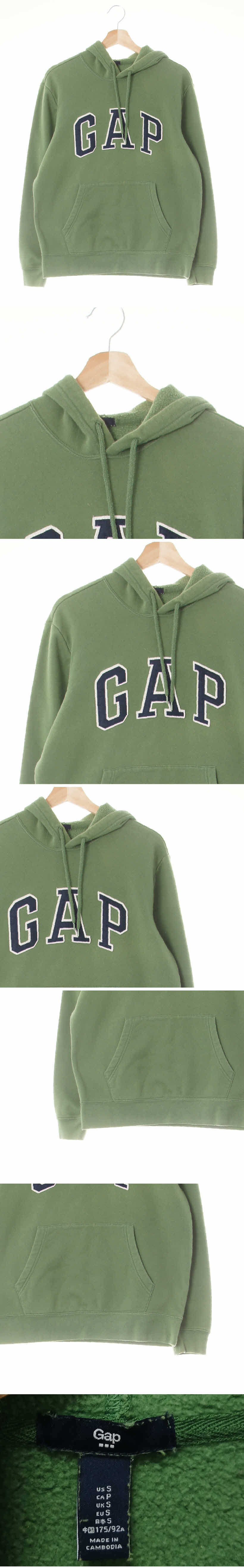 gap 펀그린 면혼방 펠트빅로고캥거루포켓후드티