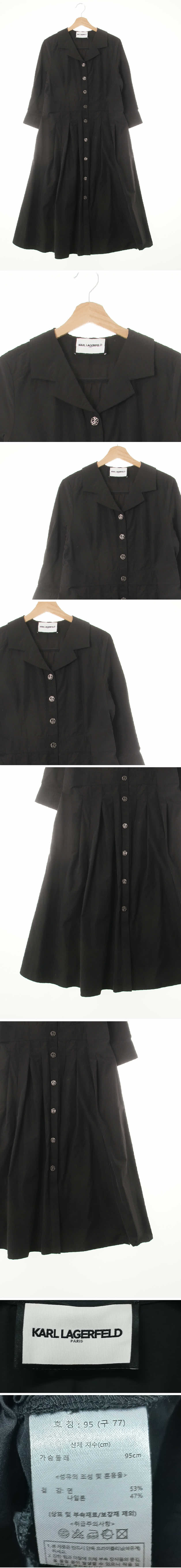 칼라거펠트 블랙 면혼방 바스락로고버튼7부원피스