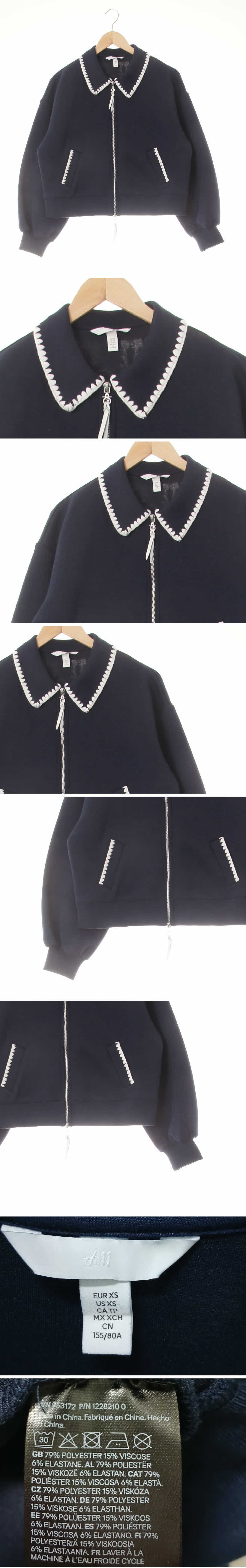 h&m 포인트자수라인네오플랜자켓 h&m 네이비 비스코스혼방 포인트자수라인네오플랜자켓