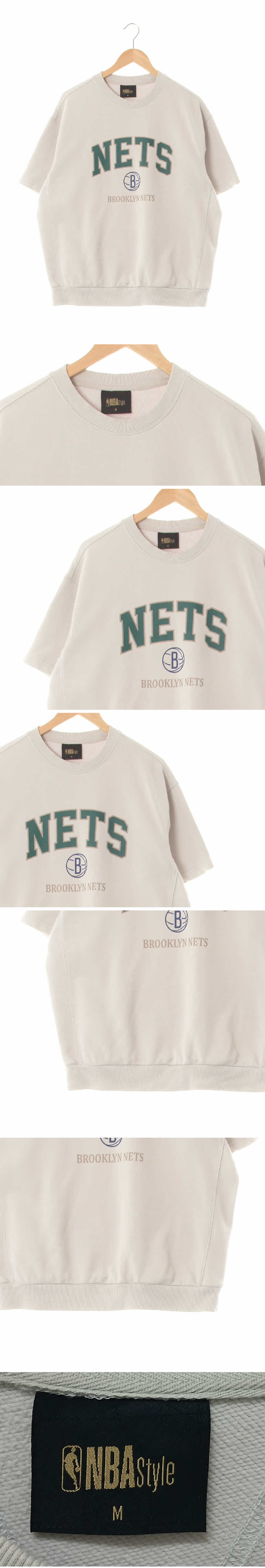 NBA 라이트그레이 면혼방 nets반팔맨투맨
