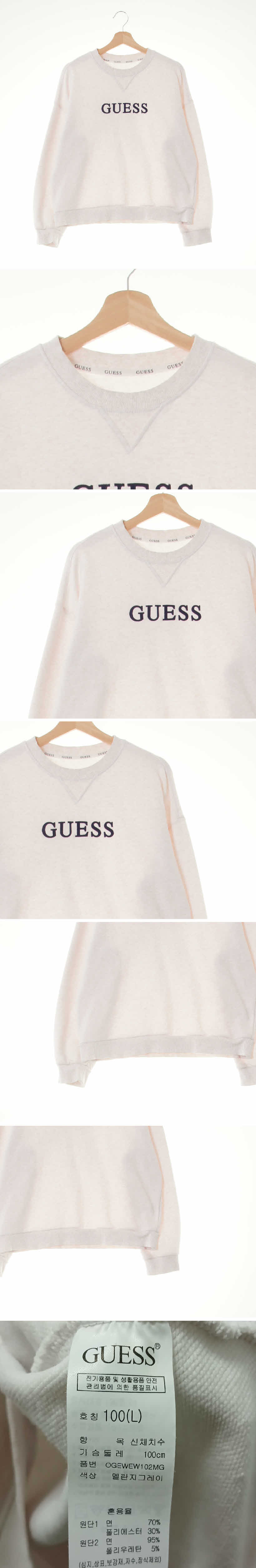 Guess 멜란지오트밀그레이 면혼방 중앙로고숏맨투맨