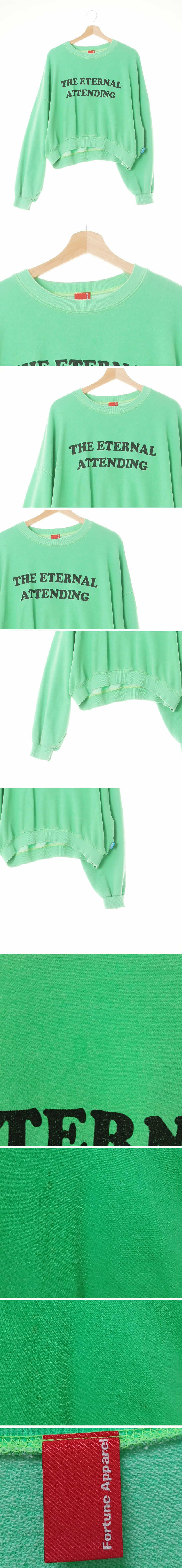 fortuneapparel 브라이트클래식그린 면혼방 레터링라운드넥크롭맨투맨
