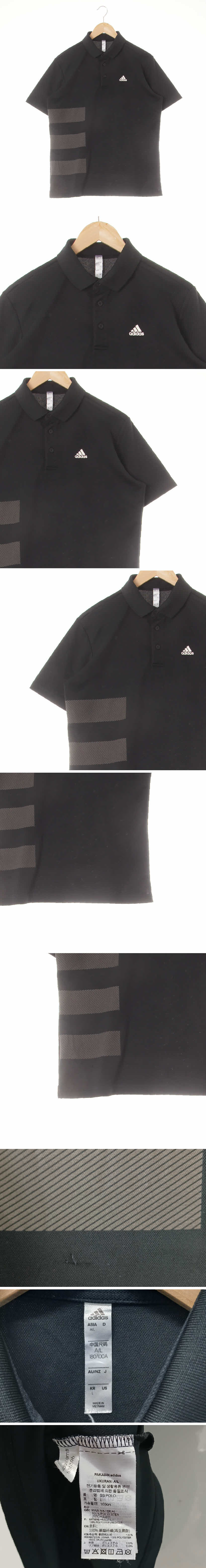 아디다스 빗살삼선반팔카라티 아디다스 블랙 프린팅 빗살삼선반팔카라티