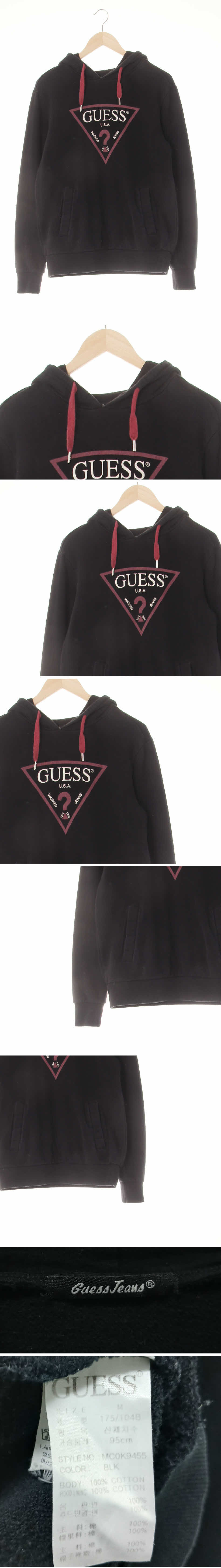 Guess 배색중앙빅로고후드티 Guess 블랙 면 배색중앙빅로고후드티