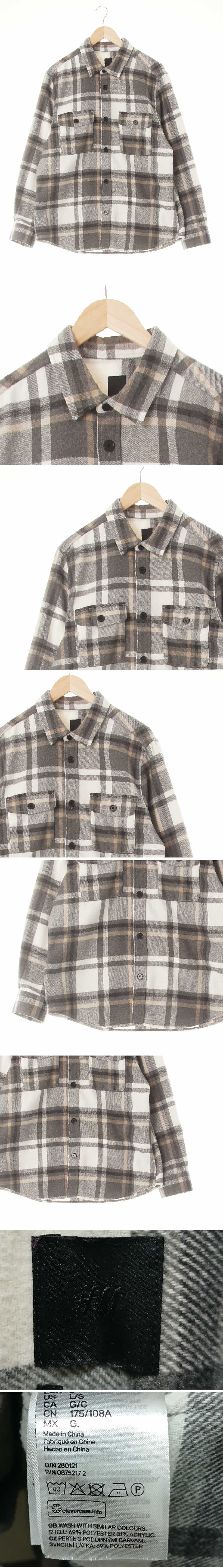 h&m 웜더블포켓셔츠 h&m 다크그레이페일브라운 체크 플란넬 웜더블포켓셔츠