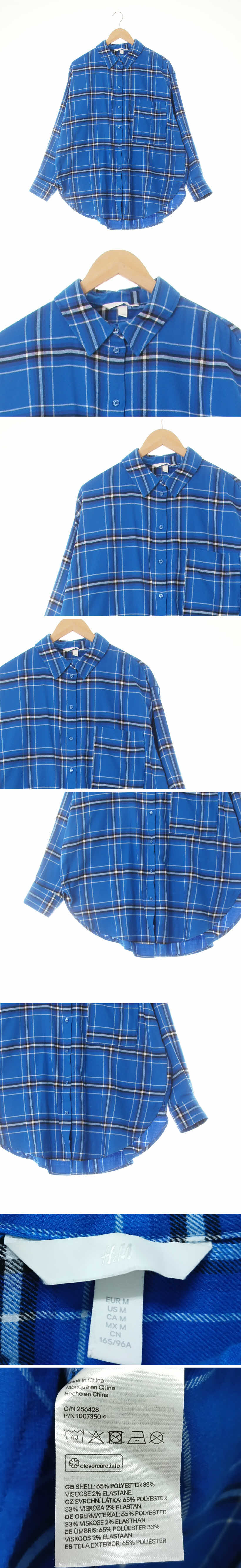 h&m 빅싱글포켓셔츠 h&m 브라이트다즐링블루 체크 비스코스혼방 빅싱글포켓셔츠