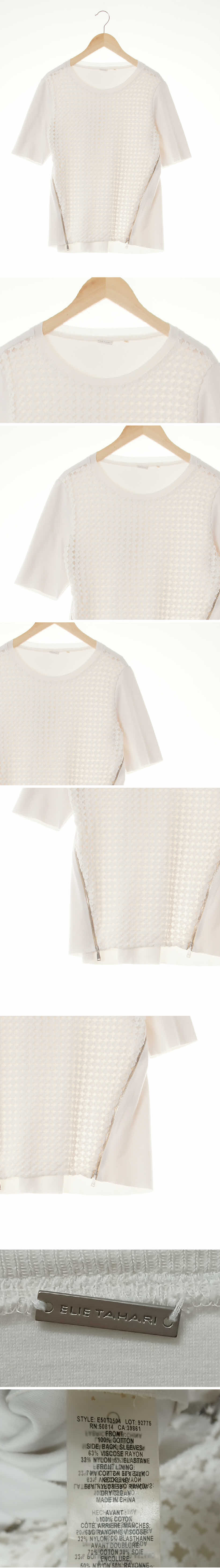 elietahari 사이드지퍼반팔티 elietahari 화이트 데이지레이스패턴 면 사이드지퍼반팔티