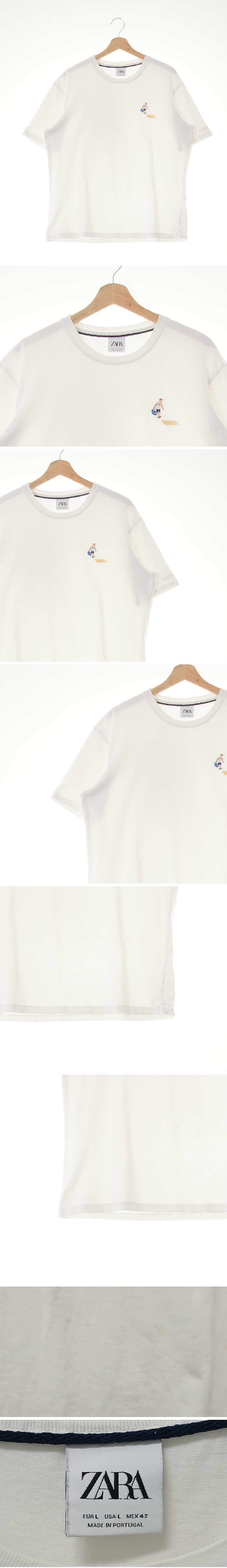 자라 자수크루넥반팔티 자라 화이트 면혼방 자수크루넥반팔티