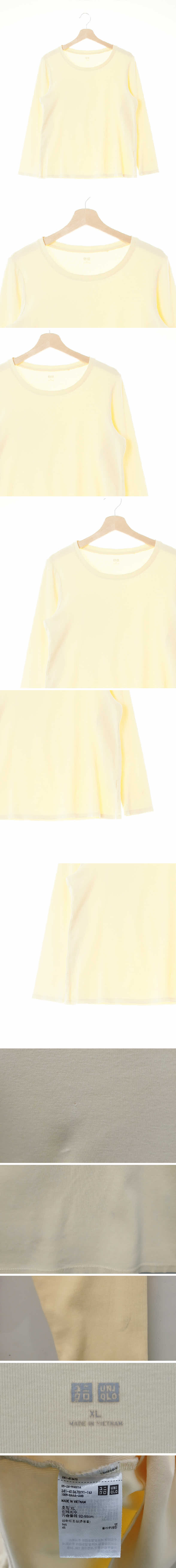 유니클로 라운드기본티셔츠 유니클로 바나나우유옐로우 면혼방 라운드기본티셔츠