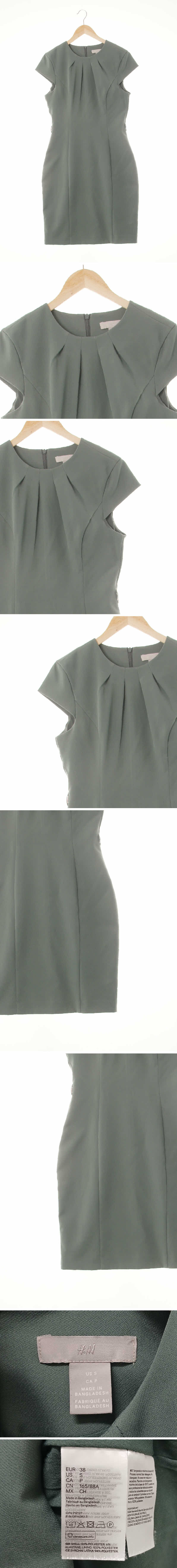 h&m 핀턱캡소매슬림원피스 h&m 트렐리스그린 핀턱캡소매슬림원피스