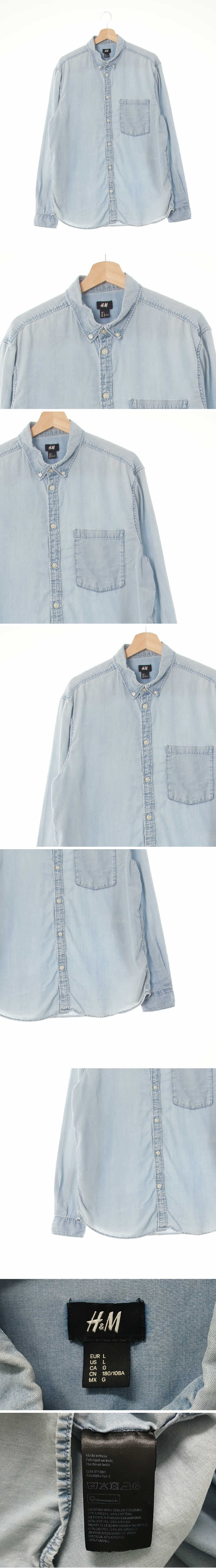 h&m 워싱포켓라이트셔츠 h&m 라이트블루 면혼방 워싱포켓라이트셔츠