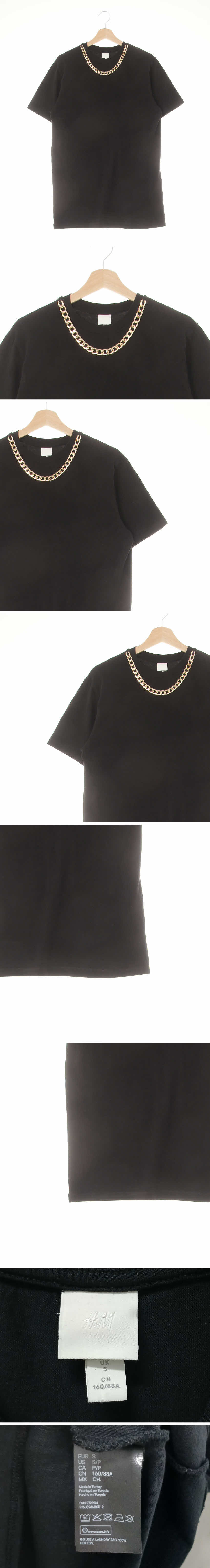 h&m 골드체인롱반팔티 h&m 블랙 면 골드체인롱반팔티
