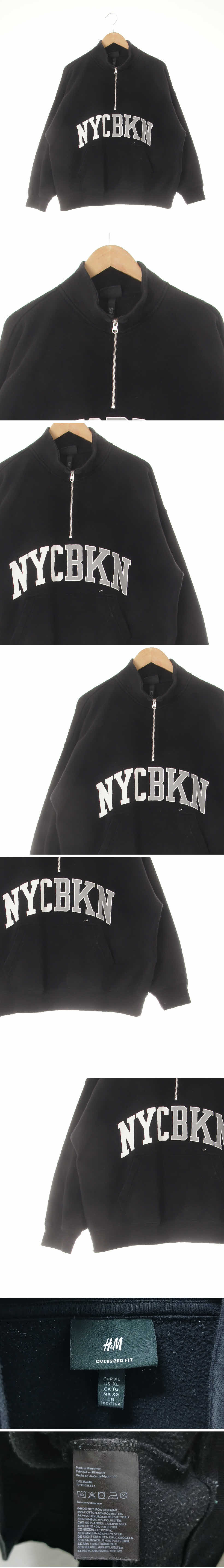 h&m 아치레터링집업루즈맨투맨 h&m 블랙 프린팅 면혼방 아치레터링집업루즈맨투맨