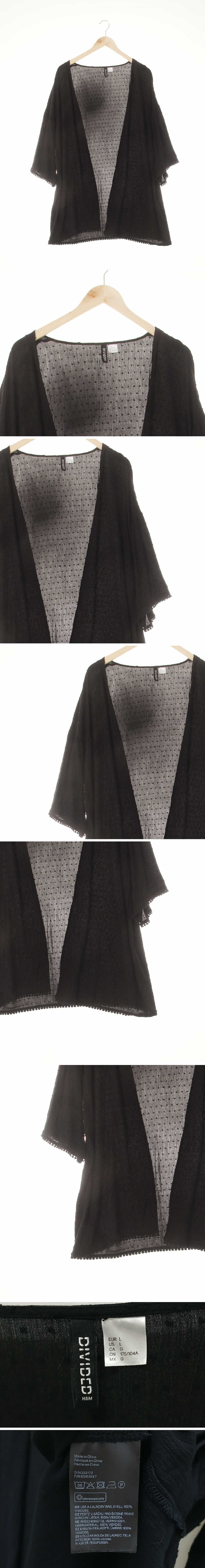 h&m 블랙 자수도트프린지오픈로브