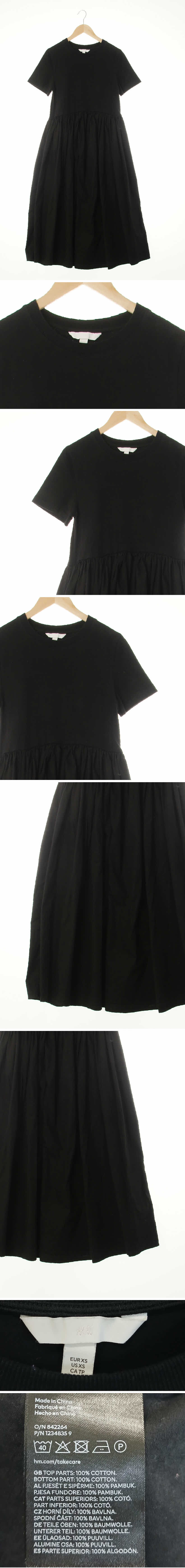 h&m 심플셔링롱반팔원피스 h&m 블랙 면 심플셔링롱반팔원피스