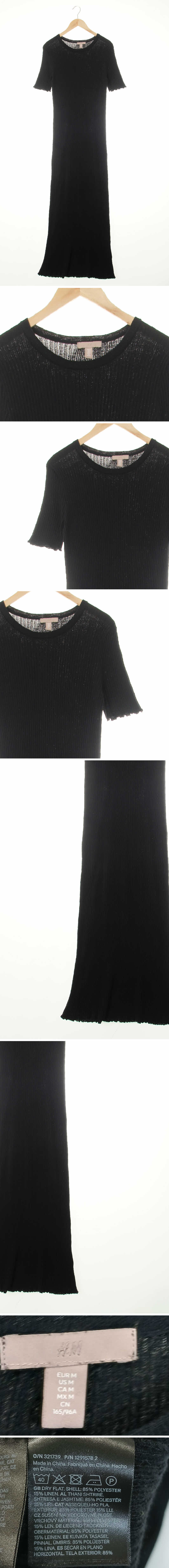 h&m 물결반소매골지맥시원피스 h&m 블랙 물결반소매골지맥시원피스