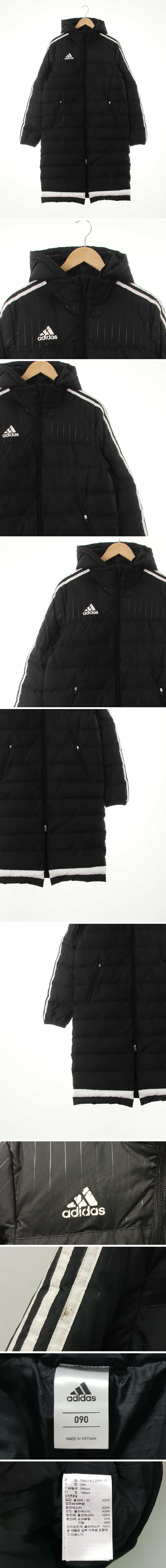 아디다스 배색후드삼선롱패딩점퍼 아디다스 블랙 프린팅 덕다운 배색후드삼선롱패딩점퍼