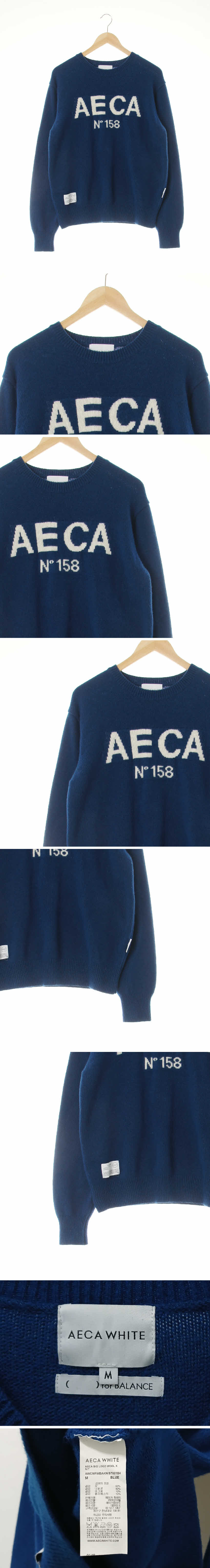 aecawhite 블루 울혼방 레터링크루넥스웨터