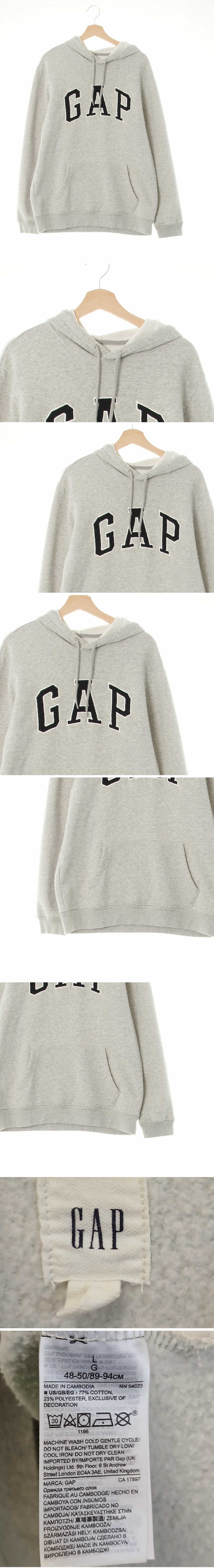 gap 멜란지그레이 면혼방 포켓빅로고패치후드티