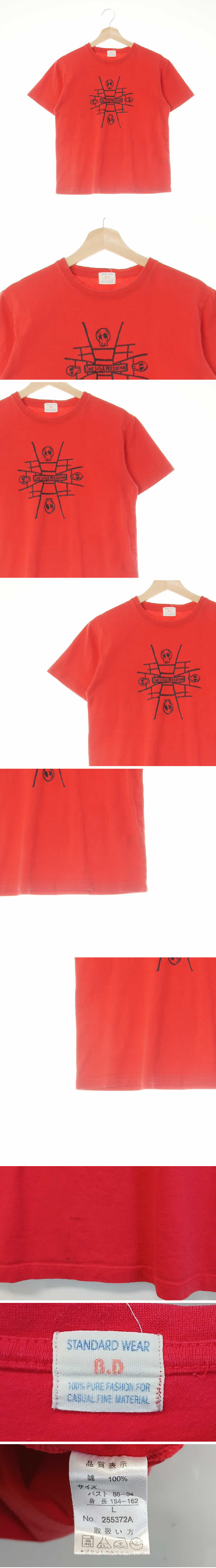 [JPN] standard wear 레드 프린팅 면 해골라인루즈반팔티