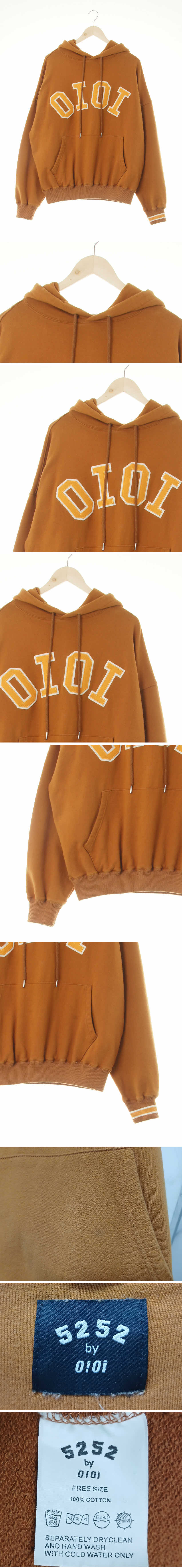 오아이오아이 빅로고패치포켓후드티 오아이오아이 머스타드 면 빅로고패치포켓후드티