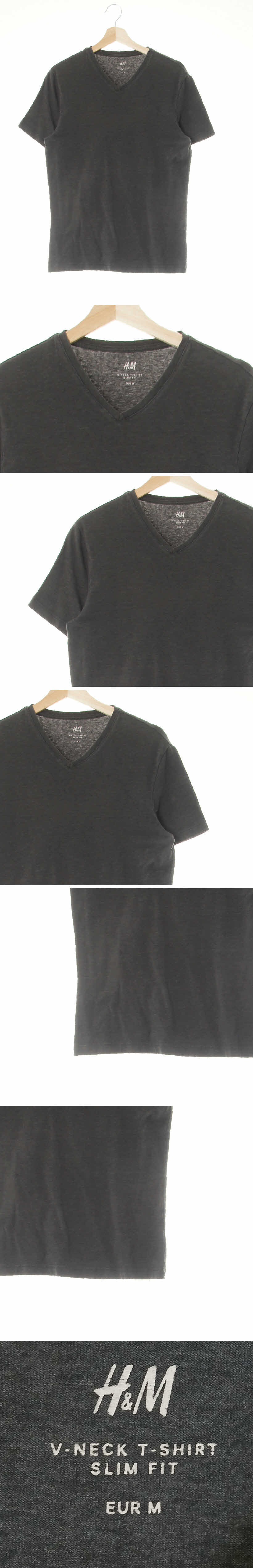 h&m 다크그레이 면혼방 브이넥반팔티셔츠