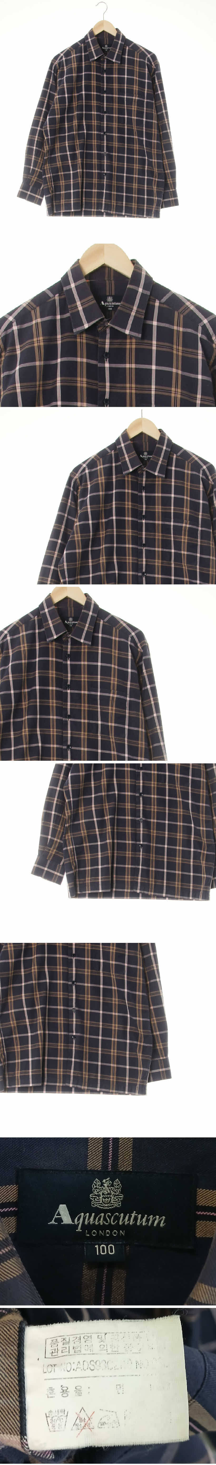 aquascutum 긴팔셔츠 aquascutum 빈티지네이비모카무스브라운 클래식체크 면 긴팔셔츠