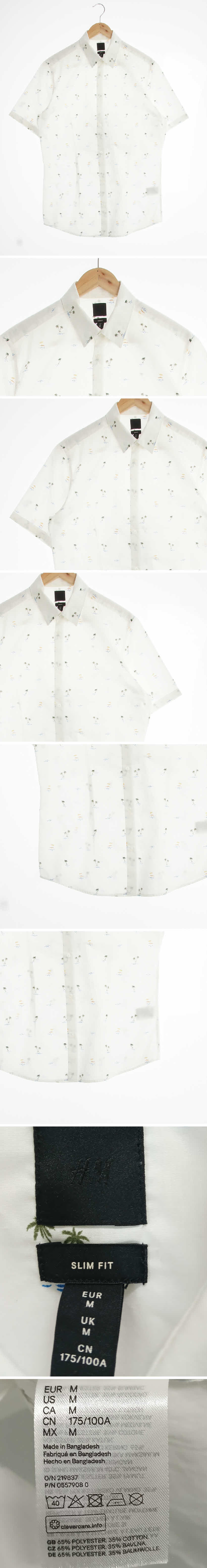 h&m 휴양지반팔셔츠 h&m 화이트 야자수파라솔패턴 면혼방 휴양지반팔셔츠