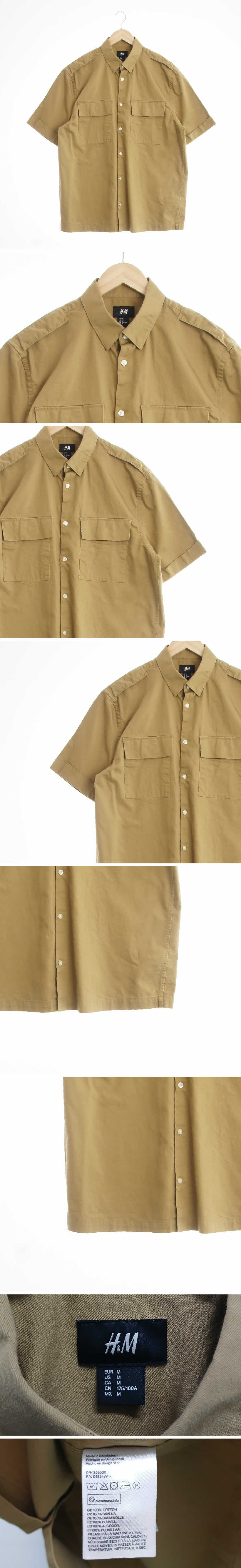 h&m 플랩포켓견장반팔셔츠 h&m 다크베이지 면 플랩포켓견장반팔셔츠