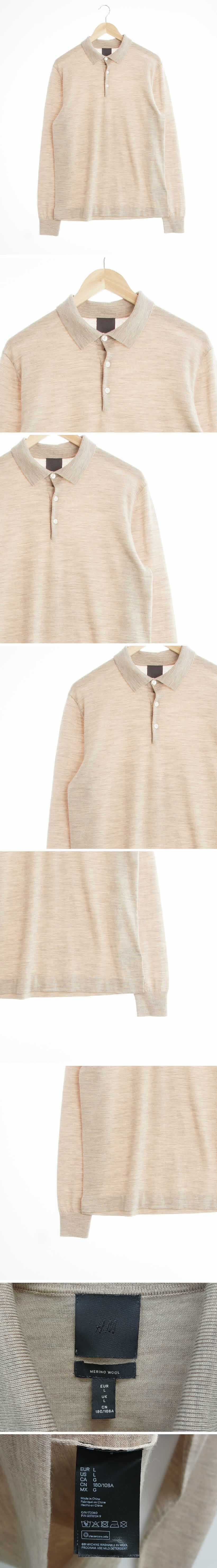 h&m 베이지 브러쉬스트라이프 울 라이트니트카라티