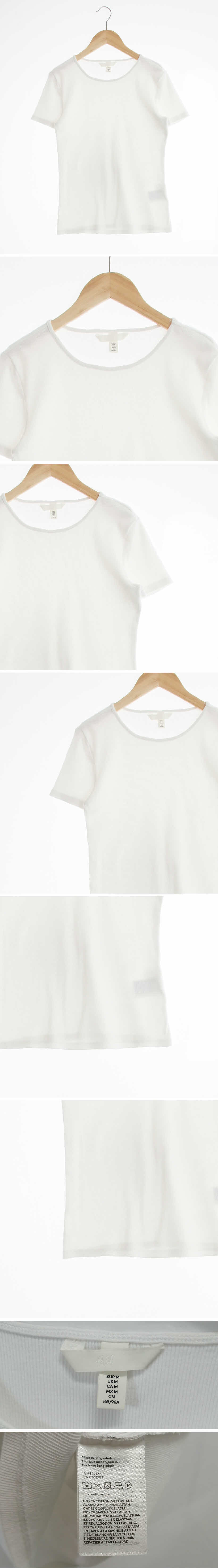 h&m 골지슬림반팔티 h&m 화이트 면혼방 골지슬림반팔티