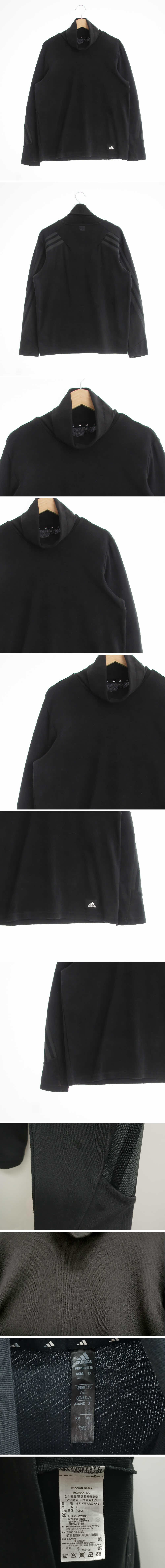 아디다스 블랙 프린팅 면혼방 백삼선폴라티