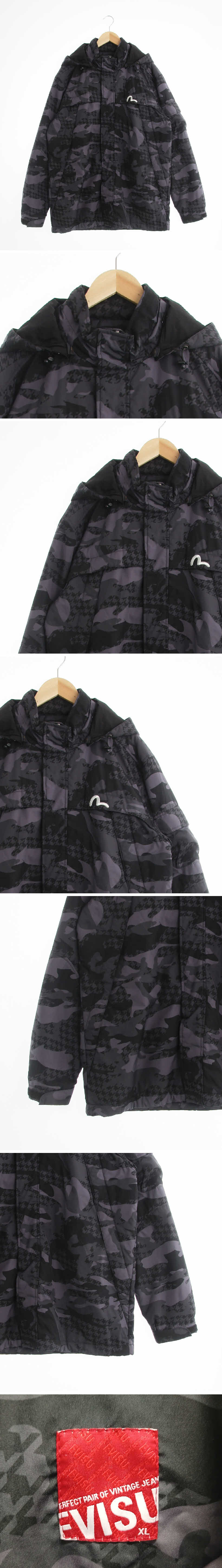evisu 후드패딩점퍼 evisu 블랙 밀리터리 후드패딩점퍼