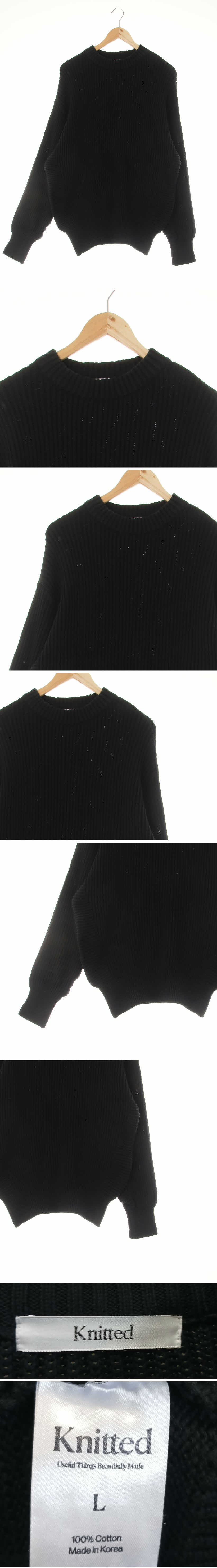 knitted 크루넥스웨터 knitted 블랙 케이블패턴 면 크루넥스웨터