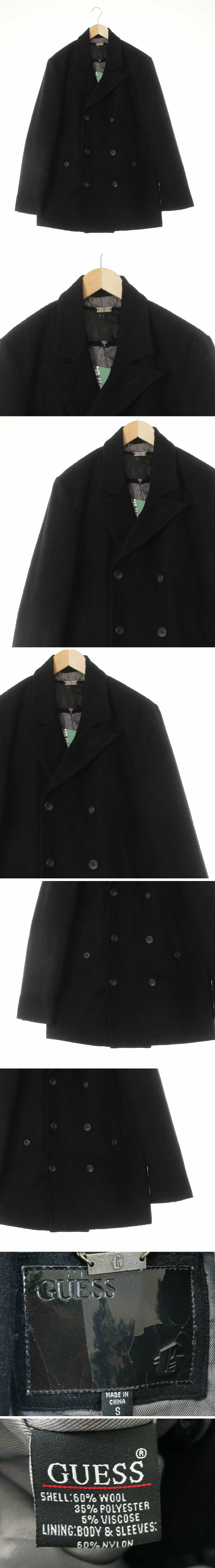 Guess 더블버튼미디카라코트 Guess 블랙 울혼방 더블버튼미디카라코트