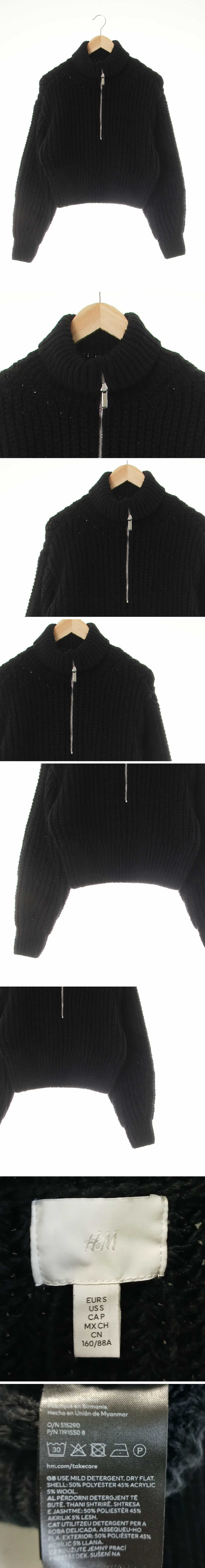 h&m 블랙 꽈배기패턴 울혼방 하프집업크롭터틀넥스웨터