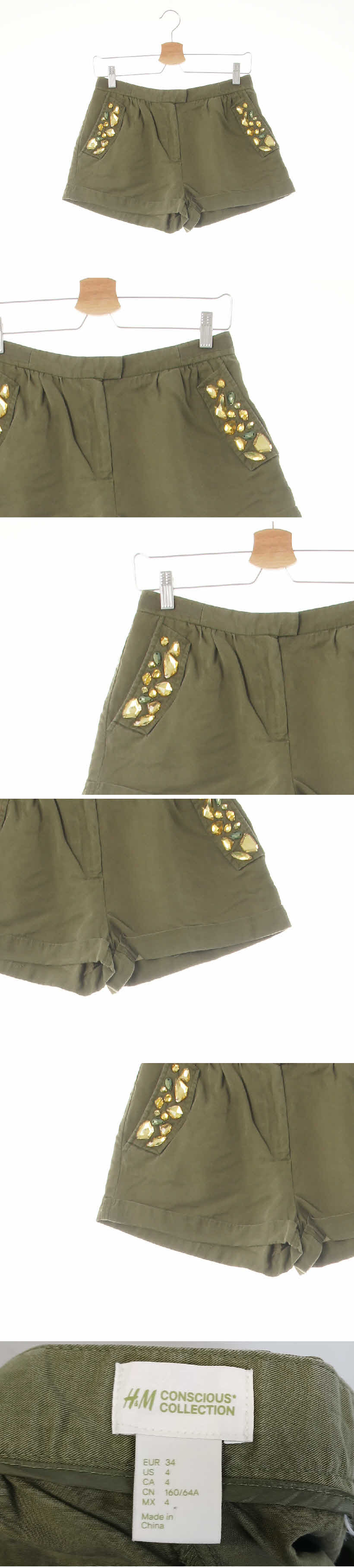 h&m 카키 보석비즈카브라숏팬츠