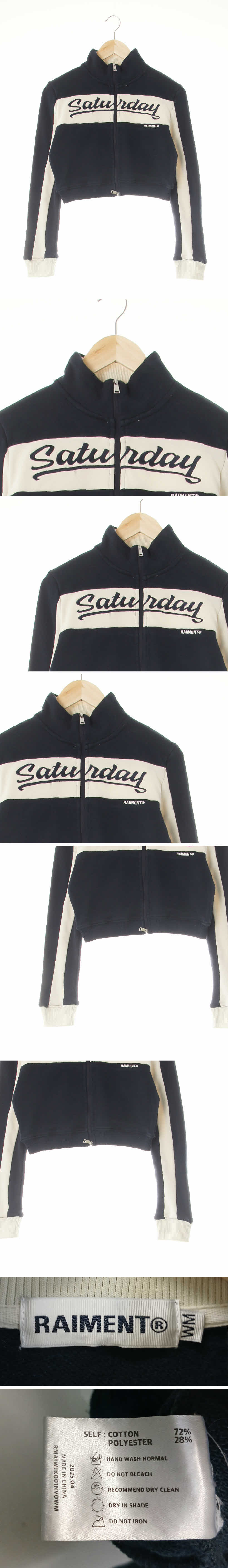 raiment 네이비라이트베이지 면혼방 Saturday크롭집업