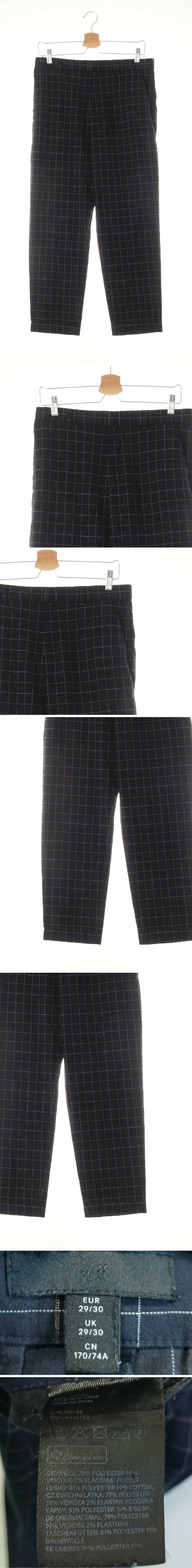 h&m 네이비황토베이지 체크 비스코스혼방 롤업스키니정장팬츠