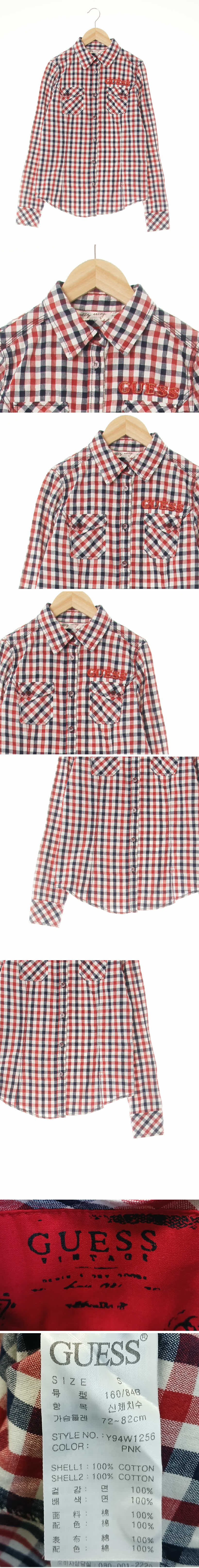 Guess 레터링패치로고셔츠 Guess 루바브레드네이비 체크 면 레터링패치로고셔츠